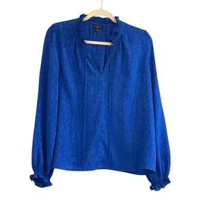 Anthropologie Current Air Blue Blouse with Etched Flowers Size Medium Ruffles